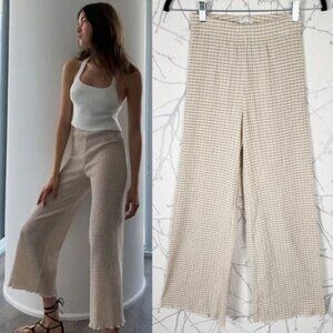 Wilfred Beige Gingham Seersucker Stretch Pull On Verona Wide Leg Ankle Pants